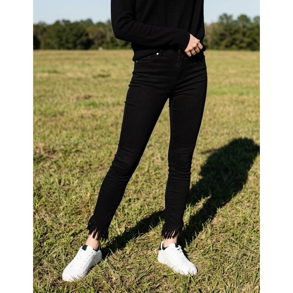 FRAME Jeans Women's Le High Size 28 Black Denim Frayed Hem Grunge Goth City Moto